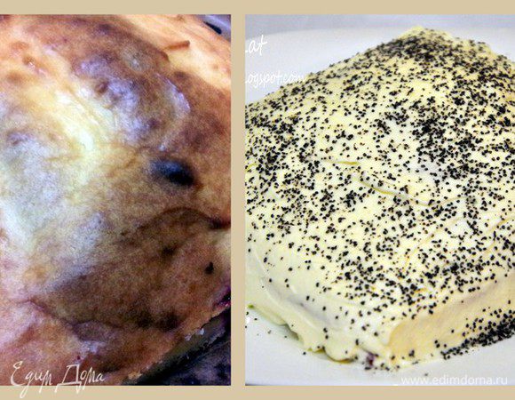 Выпекать запеканку при 170С до золотистого цвета.
Хорошо остудить, сначала при комнатной температуре, а затем часик, два в холодильнике.
Взбить сметану с сахаром и обмазать все запеканку, посыпать маком. Дать постоять в холодильнике полчасика и все можно наслаждаться великолепным вкусом. 
