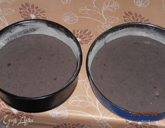 Форму (у меня 2 маленьких) смазать сл. маслом и посыпать мукой, вылить тесто и на 25 мин. при 180°С.