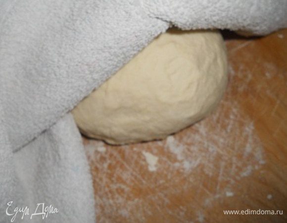 Месим тесто еще раз в течении 5 мин. пока тесто не станет мягким и эластичным, кладем тесто на доску, припыленную мукой и накрываем полотенцем, оставляем так на 1 час