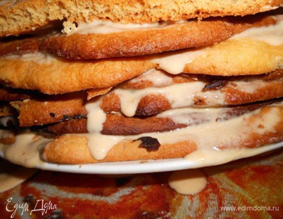 Берем коржи и промазываем их пропиткой и половиной приготовленного крема и складываем друг на друга, оставляем пропитываться на 20 минут (пропитывала я с помощью кулинарной кисточки не обильно), если боитесь что коржи могут склеиться пропитайте каждый корж поотдельности