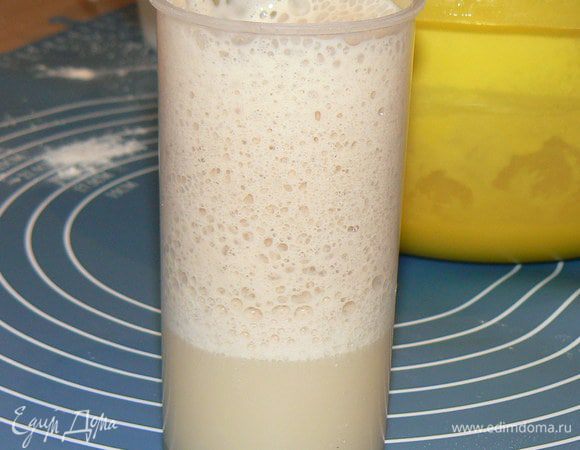 Развести дрожжи в небольшом количестве теплой сыворотки со шепоткой сахара. 