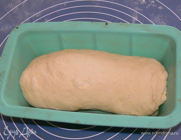 Посыпать мукой  форму  и выложить туда сложенное тесто, накрыть полотенцем и оставить ещё минут на 30-40. 