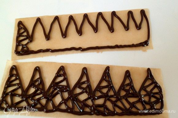 И еще можно сделать шоколадное обрамление в виде короны, заранее сделав коронки путем рисования шоколадом растопленым на пекарской бумаге
