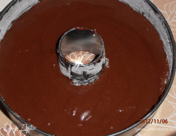 Смазать сл.маслом и посыпать мукой форму диаметром 24 см.Вылить половину теста.