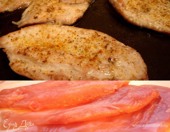 Куриные филе разрезать вдоль на 2-3 части. Посолить,поперчить и присыпать щепоткой карри. В отличии от классических шницелей обжарить кусочки курицы без панировки на большом огне по 1-2 минуты с каждой стороны. Прослоить куриные шницели кусочками чоризо и яблок. Подавать горячими с картофельным пюре и обжаренным луком. Приятного аппетита!