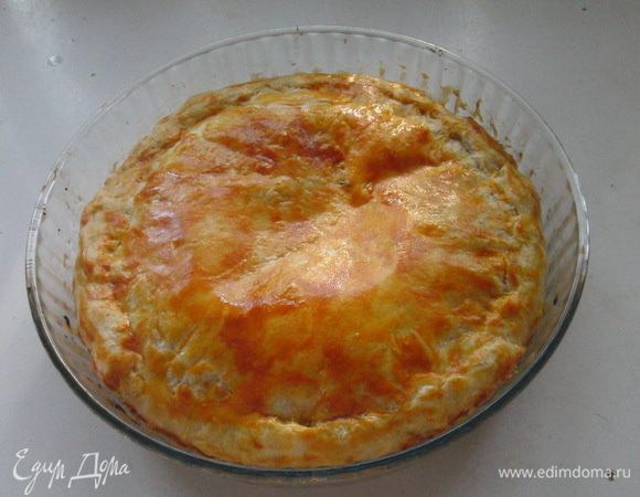 выпекать пирог при 200 гр. 20 - 25 мин. Пирог очень вкусен в тёплом виде.