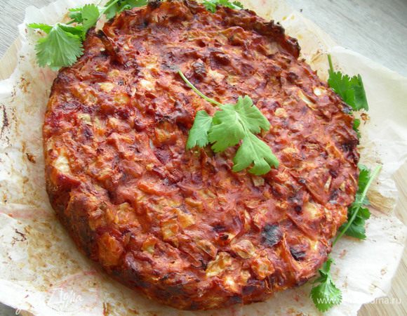 Отправляем в духовку 180-200 гр минут на 45-60. Пирог должен подрумяниться и сверху образоваться тонкая корочка. 
