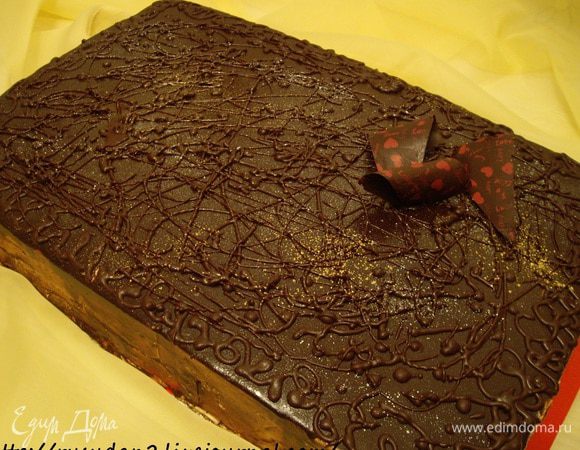 Глазурь:
В маленькую кастрюльку с толстым дном влить сливки и 150 г воды, сахар и очень хорошо перемешать . Довести до кипения на сильном огне. Всыпать какао и хорошо перемешать венчиком снять с огня. Положит  желатин, он должен полностью разойтись.
Остудить, вылить через ситечко на торт и дать растечься, не помогая ни чем.