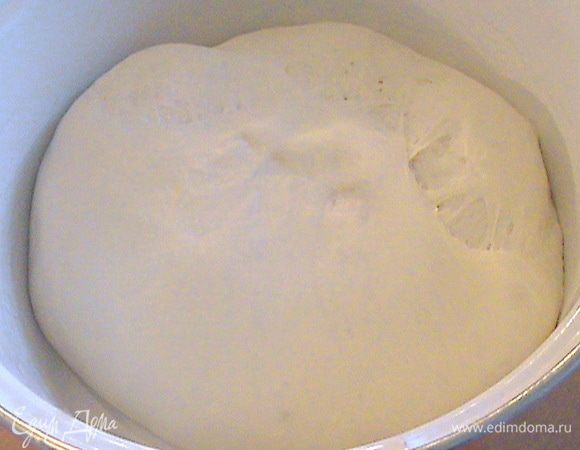 Ставим готовое тесто в тёплое место (посуду накрываем крышкой или плёнкой) на 3-4 часа. В течении первого часа тесто несколько раз обминаем  или складываем конвертиком. Оно очень хорошо поднимается в 3-4 раза. 