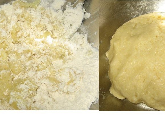 Картофель очистить, нарезать и отварить в подсоленной воде до готовности. Воду слить, картофель размять. Добавить сливочное масло, муку, соль и замесить тесто.