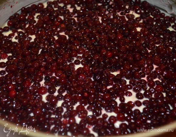 раскладываем на тесто бруснику и вдавливаем ее немного руками