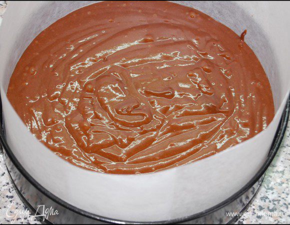 Дно и стенки формы выложить пекарской бумагой, вылить тесто и выпекать при температуре 180С примерно 45 минут. Ориентируйтесь на свою духовку. Готовность – сухая деревянная шпажка. 
