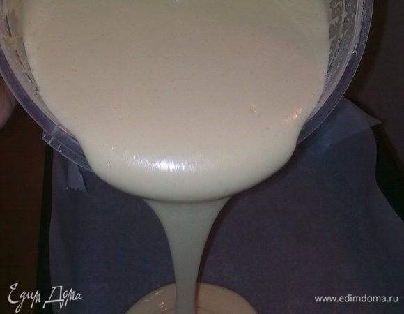 Форму, выстеленную пекарской бумагой (я бумагу смазываю растительным маслом), заливаем тестом. Ставим в нагретую до 210°С духовку. Выпекаем до готовности. У меня это заняло 20 минут. Готовность проверяем зубочисткой. 