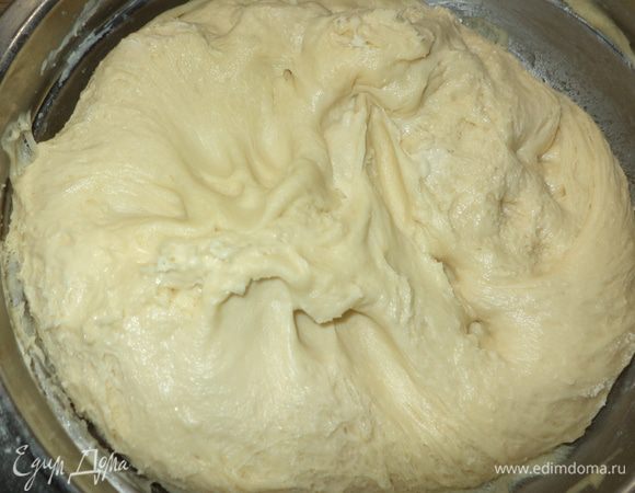 тесто готово(у меня  оно поднялось через 2,5 часа,но печь было уже поздно,поэтому я вынесла на  холод,а  след. вечером достала и дала немного "обогреться",но на качестве теста это не отразилось,я бы сказала напротив -оно было превосходным!