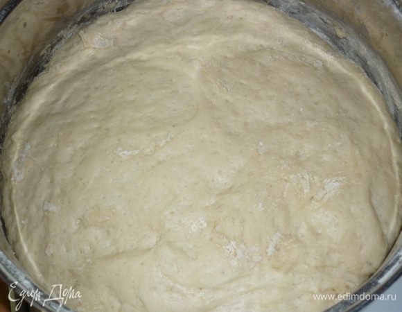 замесить тесто. оно должно быть нежным, мягким, податливым.  кладу тесто в большую кастрюлю, накрываю крышкой и отправляю подходить часа на полтора в предварительно разогретую паром микроволновку. тесто получается очень воздушным
