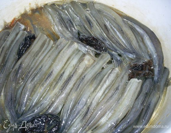 Чай процеживаем, добавляем в заварку соль и перемешиваем до полного ее растворения. Заливаем рыбу получившимся рассолом и добавляем подсолнечное масло. Рыба должна быть лишь слегка прикрыта рассолом.