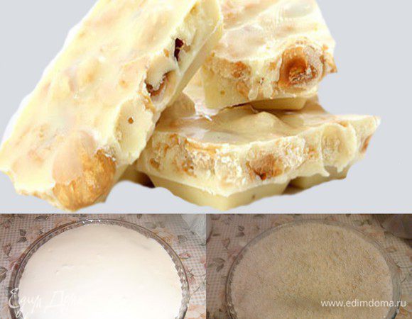 Десерт украсить тертым белым шоколадом(можно с орешками)и поставить на ночь в холодильник.