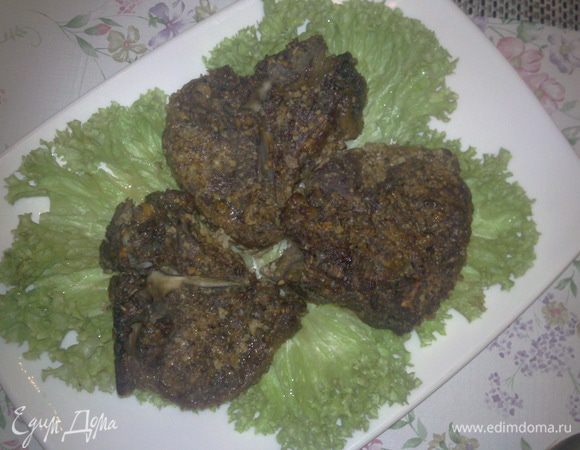 Антрекот+грецкие орехи+кефир+соль+перец+ хмели-сунели поместить в рукав для запекания и в духовой шкаф при t 160 гр. 1,5 ч., затем увеличить t  до 220 гр. на 1 ч. 