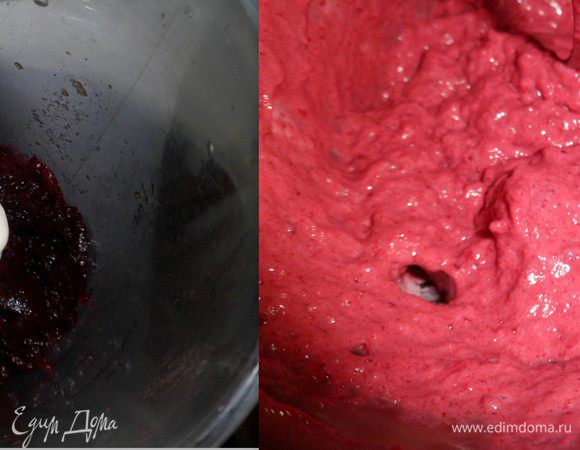 Достаем застывшее ягодное желе и взбиваем погруженным блендером   добавив  сметану или сливки 