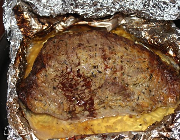 Через полчаса открыть карман,чтобы мясо зарумянилось.