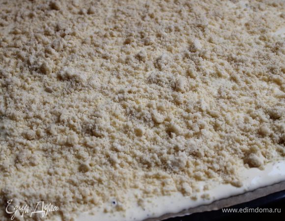 и посыпаем сверху оставшейся крошкой. Ставим в духовку на 30 минут, при 200 гр.