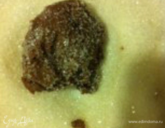 Разогрейте духовку до 170 градусов. В тарелку насыпьте сахарный песок, выкладывайте ложкой (или рукой) небольшие шарики теста в тарелку, обваляйте в сахарном песке и выложите на противень, застеленный пергаментом