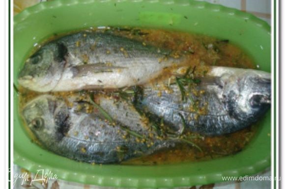 Выложить рыбу в маринад и оставить на час, периодически переворачивая (примерно через 15 минут).