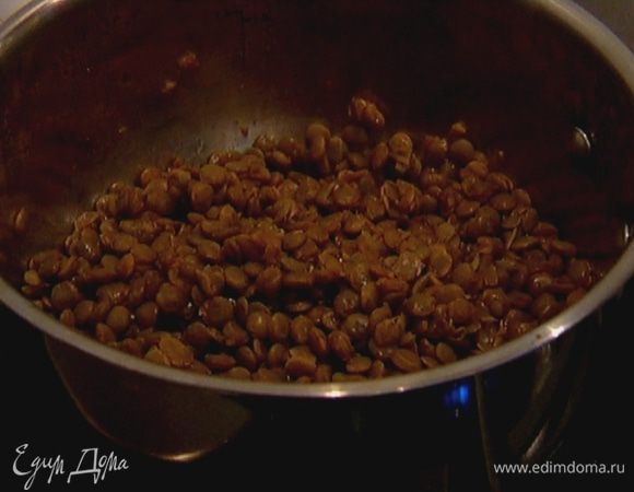 Чечевицу отварить до готовности согласно инструкции на упаковке.