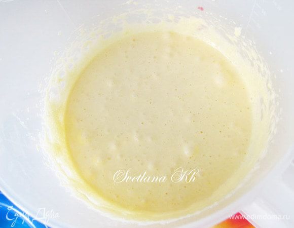 Яйца разделить на желтки и белки. Духовку разогреть до 170 градусов.
Белки поставить в холодильник... Желтки взбить с  частью сахара до бела. 
Небольшими порциями , тонкой струйкой,  добавлять  растительное масло и непрерывно взбивать массу до однородности.  