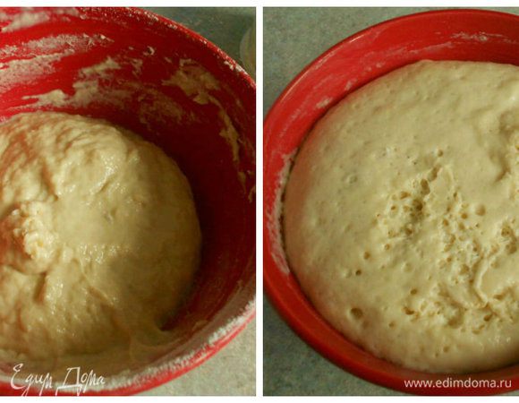  Перемешать до гомогенного состояния, накрыть и поставить в тёплое место до увеличения в объёме в 2 раза. Примерно на 15-20 мин.