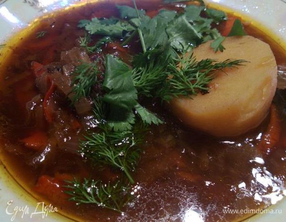 Приятного аппетита!

При приготовлении этого блюда используется еще и горох нут. Но так как готовить коурму-шурпу решил в во второй половине дня воскресенья - пришлось делать без него, ведь уже не было времени, чтобы замачивать его около 8 часов.