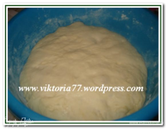 Как только получится чуть липнущее тесто, перестать добавлять муку. Добавить растительное масло и месить еще 15 минут. Получившееся тесто переложить в другую большую и глубокую чашку (емкость), накрыть плёнкой и поставить в тёплое место для увеличения в 2 раза (примерно на 1 час). Тесто очень хорошо поднимается.