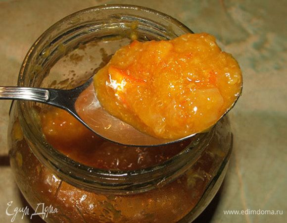Не переставая мешать, добавить сахар, затем мандариновый джем. Джем делаю сама, очень вкусный )
Еще немного прогреть все, снять с огня и остудить.