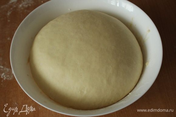 Положить тесто в миску, накрыть полотенцем и поставить в теплое место на расстойку. Когда тесто увеличится в два раза, можно начинать формовку пончиков.