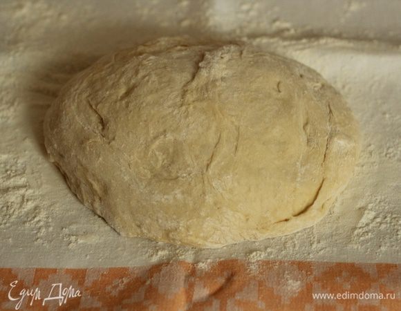 Тесто обмять и выложить на присыпанное мукой  льняное полотенце.