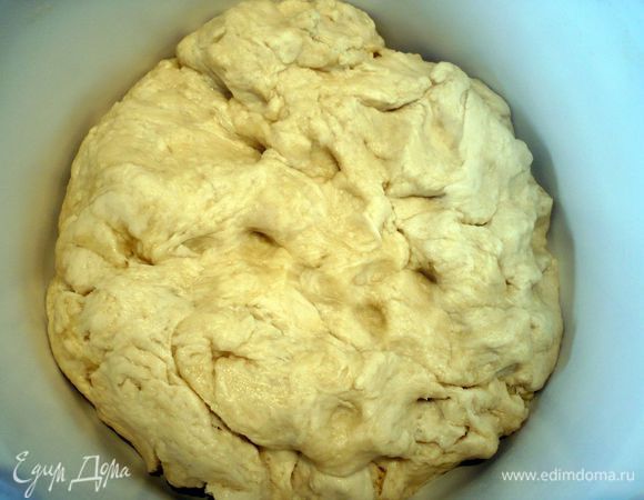 Добавляем растопленное масло и оливковое масло. Замешиваем мягкое и эластичное тесто. Ставим в теплое место, накрыв полотенцем, на полчаса.