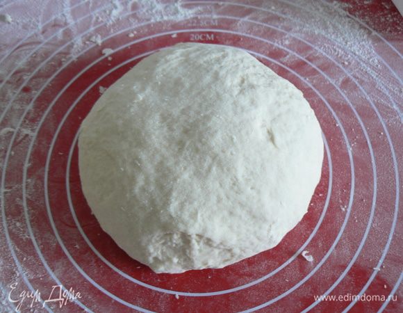 В большой миске смешайте масло, соль и муку. Добавьте дрожжевую смесь и смешайте до однородной массы. Скатайте в шар и оставьте в теплом месте на 30 минут