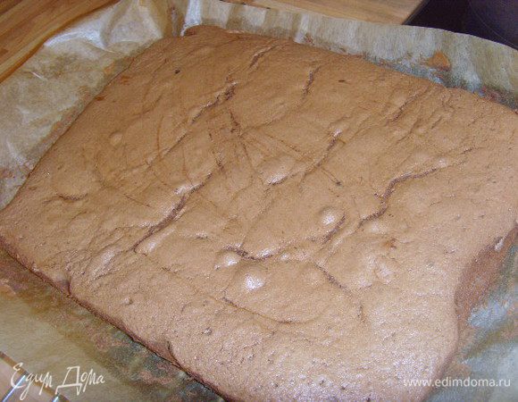 распределить тесто по покрытой бумагой для выпечки форме и выпекать при 160° примерно 15-20 мин.