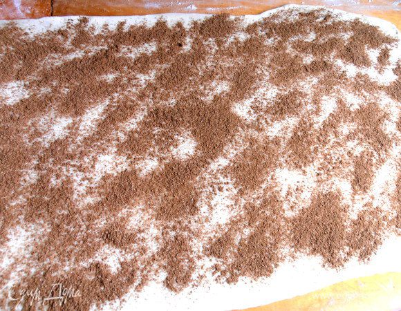 На тесто густо насыпаем корицу с сахаром...