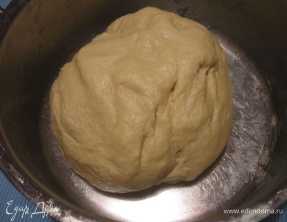 Вымесить однородное пластичное тесто, накрыть кастрюлю с тестом полотенцем. Поставить его подойти в теплое место на полтора часа.