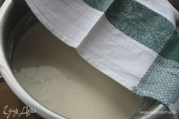 Дрожжи развести в 300 мл молока комнатной температуры, всыпать 0,75 стакана муки. Перемешать лопаткой и поставить в теплое место на 1 – 1,5 часа.