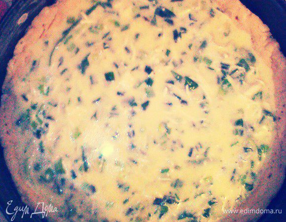 Тесто выложить на форму. Вылить начинку . Выпекать при 200 гр 30 минут. 