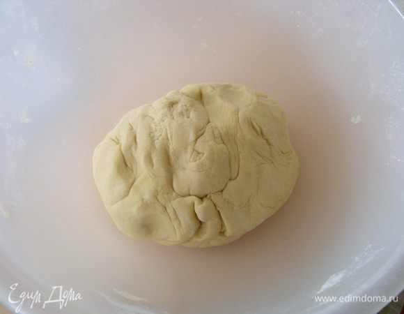 Замесить однородное тесто, 5-7 минут вымесить....тесто получается очень приятное мягкое ...совершенно не липучее.Поставить в теплое место а 1 час.