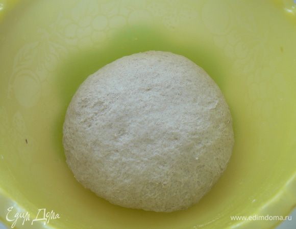 и вымесите упругое тесто. Положите в смазанную растит. маслом миску, закройте пленкой, оставьте для брожения на 1,5-2 часа. Во время брожения тесто один раз обмять.