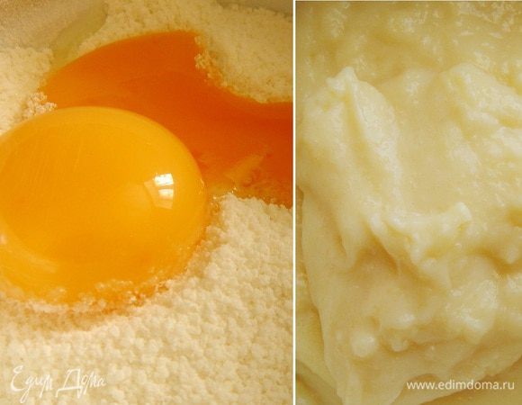 Приготовить заварной крем. Для этого в миске смешать сахар и муку, добавить желтки и 3-4 ст.л.молока. Остальное молоко подогреть и аккуратно, постоянно помешивая, влить в яичную смесь. Перелить жидкость в кастрюлю и, на среднем огне и при постоянном помешивании, заварить крем. 