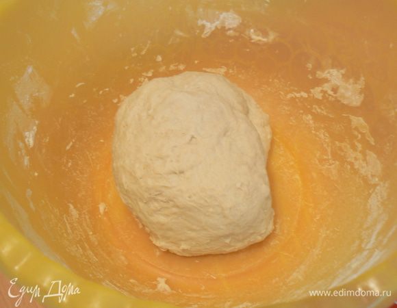 Размешайте дрожжи в воде,влейте в миску с мукой. Вымесите опару,затяните миску пленкой и оставьте для брожения на 2-2,5 часа 