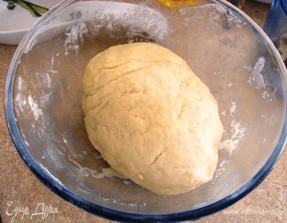  когда я вымешиваю тесто, добавляю в процессе 1 ч л  оливкового масла ,непосредственно на тесто...улучшает его структуру... затягиваем в стеклянной миске пленкой и ставим в теплое место на 30 мин.