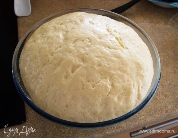 Тесто превосходно поднялось.....!!!Из этого количества теста можно сделать две большие пиццы....т.е.  в этом  рецепте  я использовала ровно половину от подошедшего теста....остальное можно положить в холодильник  и на завтра сделать любую другую или такую же пиццу ...