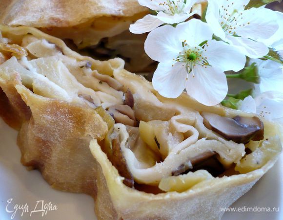 Наш штрудель готов! Подаем со сметаной или с йогуртом, смешанным со сметаной, творогом, горчицей, оливковым маслом и приправленным солью, перцем и свежим укропом. Угощайтесь!!!