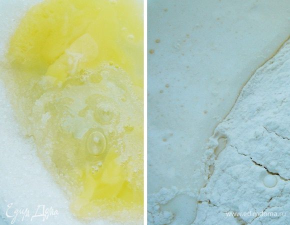 Яйца взбить с сахаром и ванилином добела. Добавить молоко и просеять муку с разрыхлителем. Разделить тесто на 2 (или больше) части. В оригинальном варианте тесто окрашивается пищевыми красителями или натуральными порошками из подсушенных в духовке ягод. Я окрасила гелевыми красителями.
